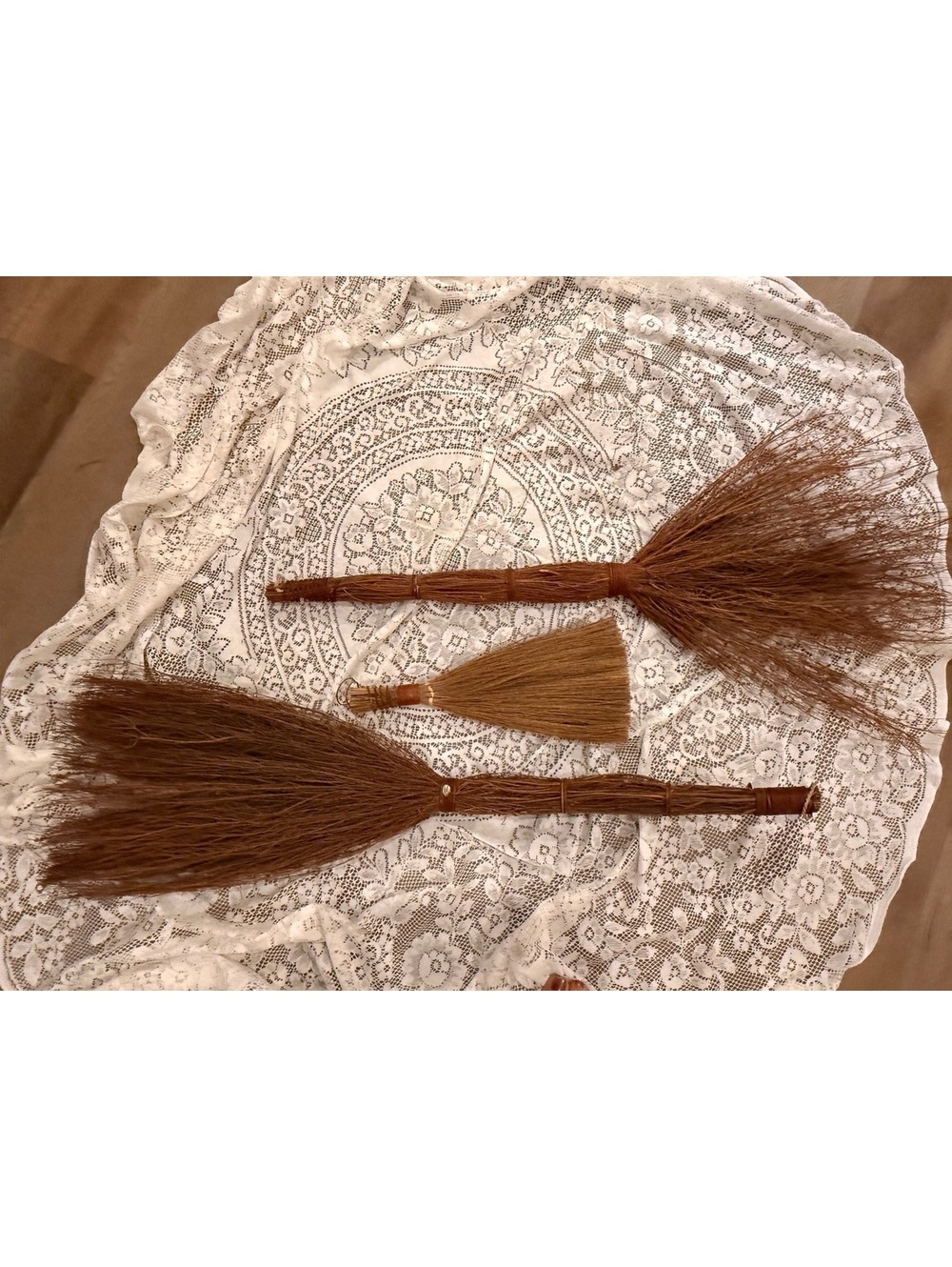 Lot of 3 Primitive Handmade Straw Whisk Brooms